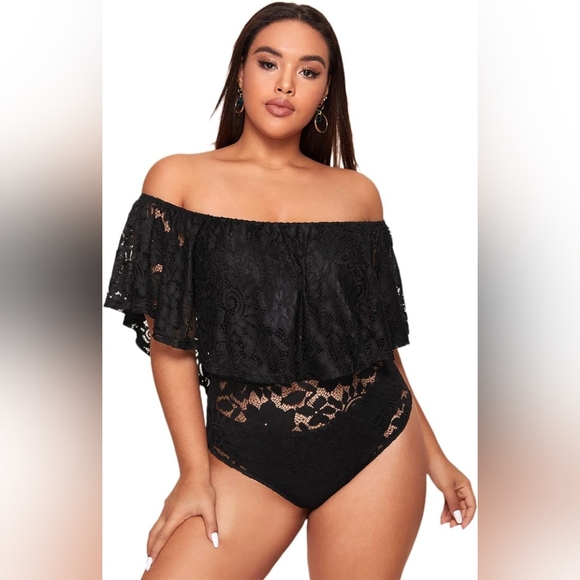 NWOT Off Shoulder Floral Lace Bodysuit - Picture 2 of 10